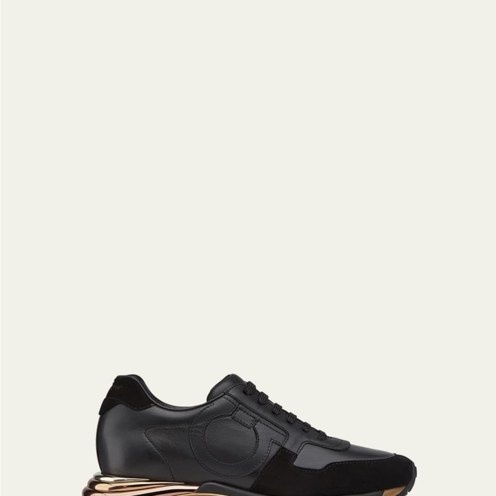 Salvatore Ferragamo black and gold tennis shoes!